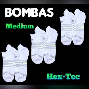 Bombas Ankle Socks 3 Pair BNWOT Unisex Hex•Tec Medium White/Gray/Neon Green